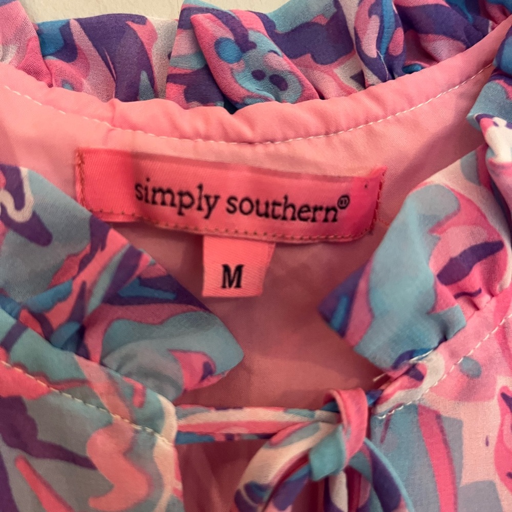 Simply Southern Tropical Leaf Mini Ruffled Tierd Dress Size M - Picture 3 of 3